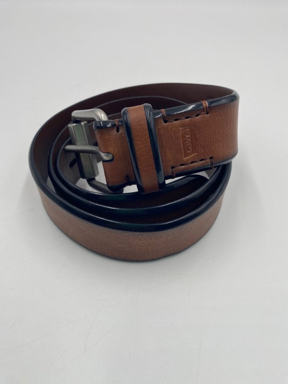 Levi's Brown Synthetic Leather Belt Silver Buckle Size Large 38-40 1.5" Wide